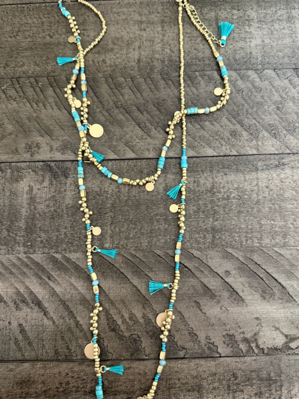 Express Gold-Tone and Turquoise Beaded Tassel Layered Necklace
